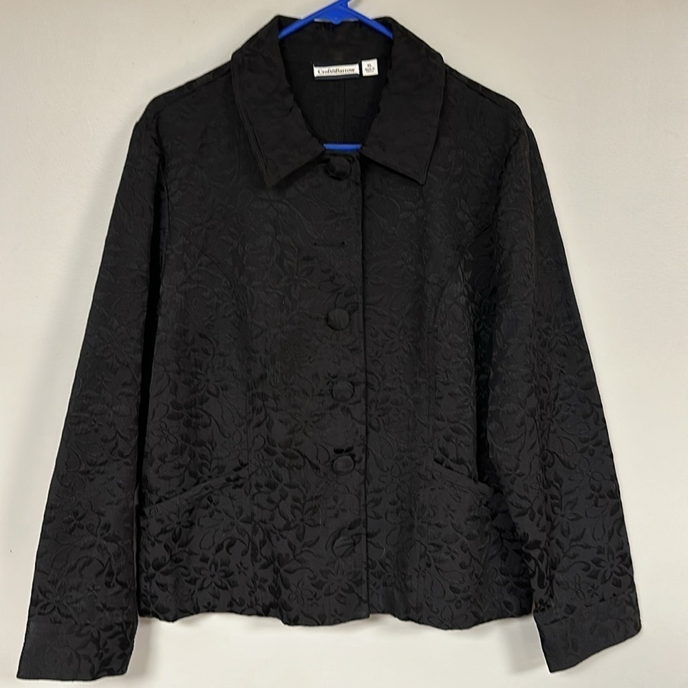 Beautiful Croft & Barrow Women's BLACK Brocade Blazer /Jacket , Button Front, XL